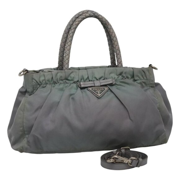 PRADA Hand Bag Nylon 2way Gray Auth 110159 - Picture 1 of 15
